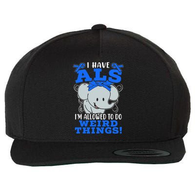 I Have ALS Awareness Ribbon Supporter Warrior Elephant Wool Snapback Cap