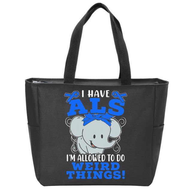 I Have ALS Awareness Ribbon Supporter Warrior Elephant Zip Tote Bag
