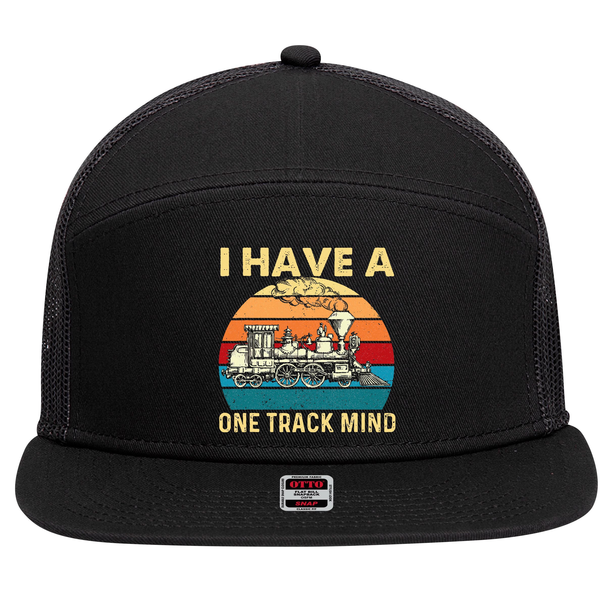 I Have A One Track Mind Trainspotter Model Train Railroad 7 Panel Mesh Trucker Snapback Hat