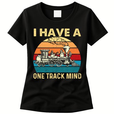 I Have A One Track Mind Trainspotter Model Train Railroad Womens T-Shirt
