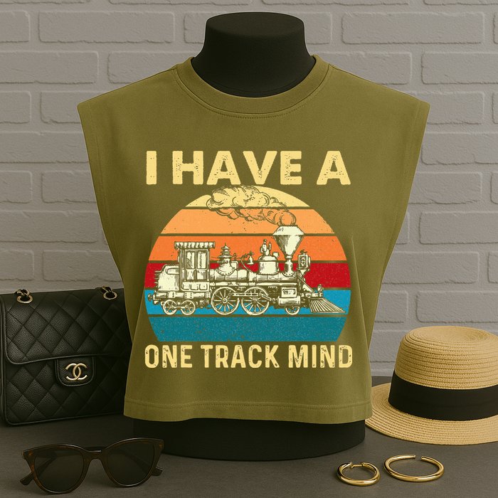 I Have A One Track Mind Trainspotter Model Train Railroad Garment-Dyed Women's Muscle Tee