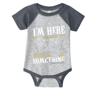 IM Here Because You Broke Something Funny Mechanic Gift Infant Baby Jersey Bodysuit