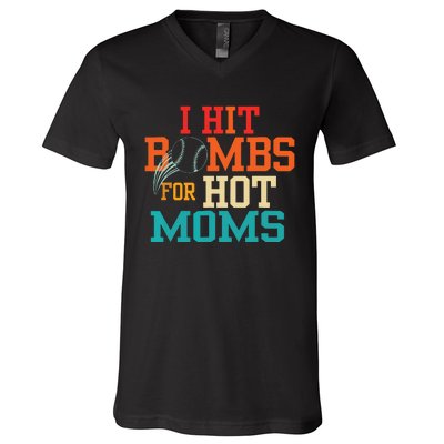 I Hit Bombs For Hot Moms Baseball V-Neck T-Shirt