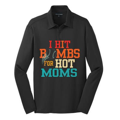 I Hit Bombs For Hot Moms Baseball Silk Touch Performance Long Sleeve Polo