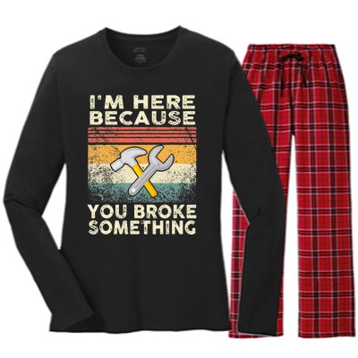 I'm Here Because You Broke Something Mechanic Retro Women's Long Sleeve Flannel Pajama Set 