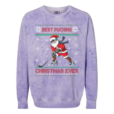 Ice Hocky Best Pucking Christmas Ever Colorblast Crewneck Sweatshirt