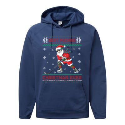 Ice Hocky Best Pucking Christmas Ever Performance Fleece Hoodie