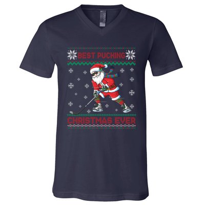 Ice Hocky Best Pucking Christmas Ever V-Neck T-Shirt