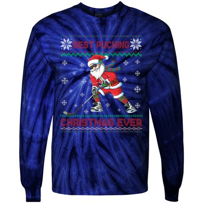 Ice Hocky Best Pucking Christmas Ever Tie-Dye Long Sleeve Shirt