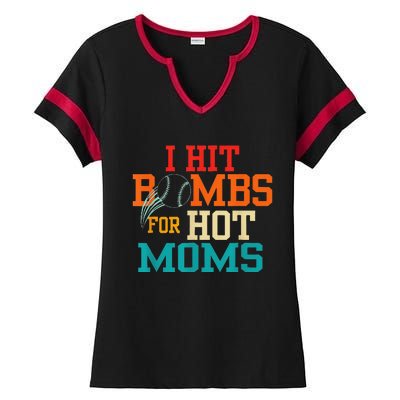 I Hit Bombs For Hot Moms (Baseball) Ladies Halftime Notch Neck Tee