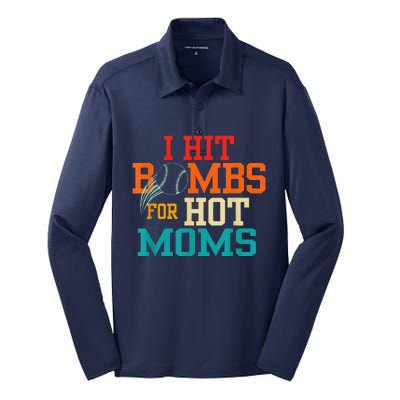 I Hit Bombs For Hot Moms (Baseball) Silk Touch Performance Long Sleeve Polo