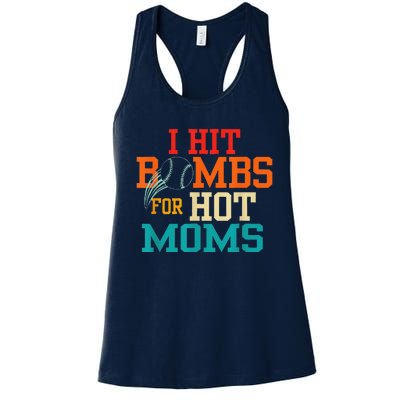 I Hit Bombs For Hot Moms (Baseball) Women's Racerback Tank