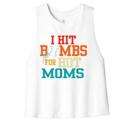 I Hit Bombs For Hot Moms (Baseball) Women's Racerback Cropped Tank