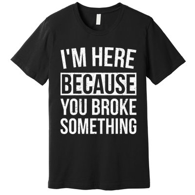 Im Here Because You Broke Something Funny Mechanic Gifts Premium T-Shirt