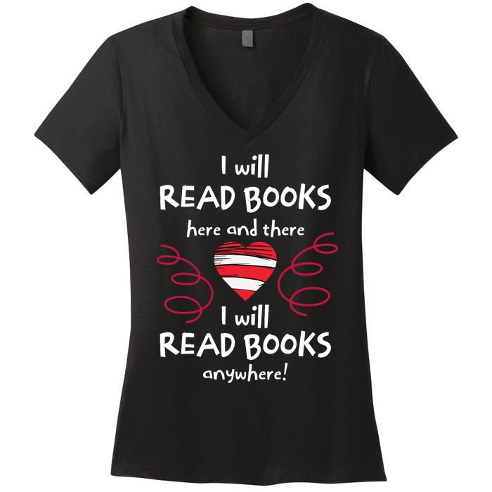 I Heart Books. Book Lovers. Readers. Read More Books Reading Lovers Women's V-Neck T-Shirt