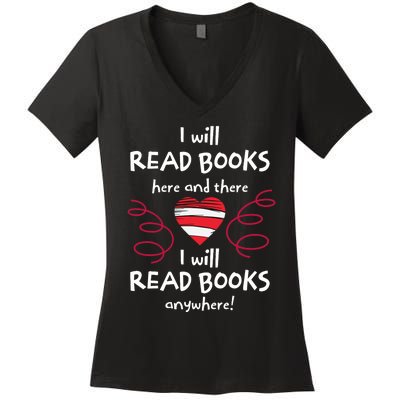 I Heart Books. Book Lovers. Readers. Read More Books. Women's V-Neck T-Shirt