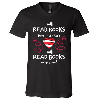 I Heart Books Book Lovers Readers Read More Books V-Neck T-Shirt