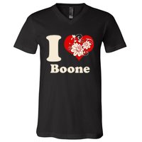 I Heart Boone North Carolina Floral V-Neck T-Shirt