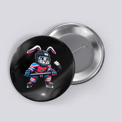 Ice Hockey Bunny Easter Rabbit Hockey Cool Tee Gift Button