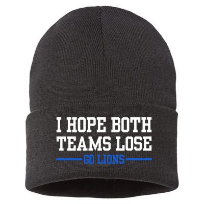 I Hope Both Teams Lose Go Lions Funny Sports Sustainable Knit Beanie