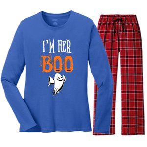 IM Her Boo IM His Witch Funny Couples Matching Halloween Gift Women's Long Sleeve Flannel Pajama Set 