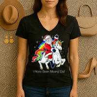 I Have Been Missing Out Santa Riding Unicorn Women's V-Neck T-Shirt
