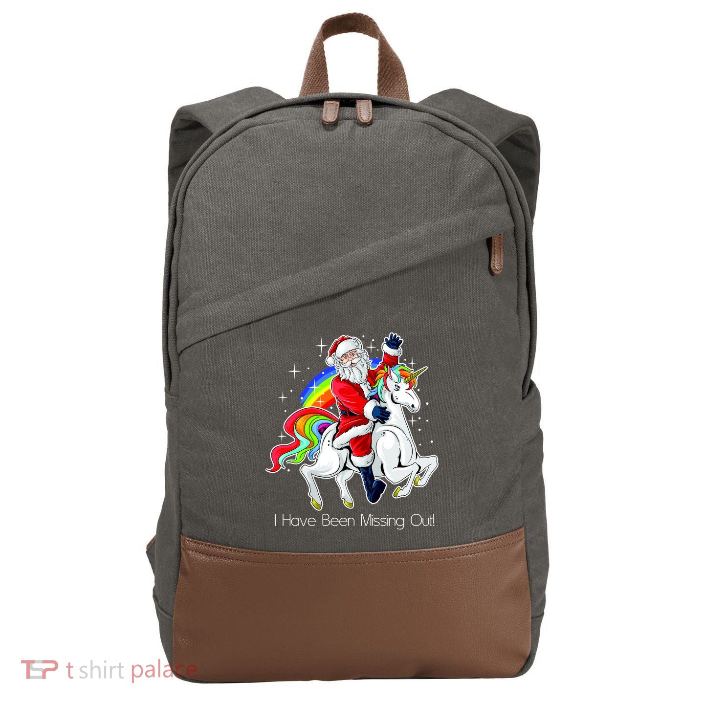 I Have Been Missing Out Santa Riding Unicorn Cotton Canvas Backpack