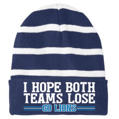 I Hope Both Teams Lose Go Lion Striped Beanie with Solid Band