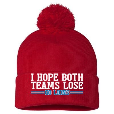 I Hope Both Teams Lose Go Lion Pom Pom 12in Knit Beanie