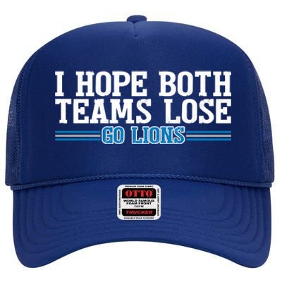 I Hope Both Teams Lose Go Lion High Crown Mesh Back Trucker Hat