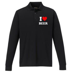 I Heart Beer Funny Drinking Merch I Love Beer Performance Long Sleeve Polo