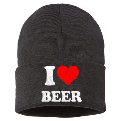 I Heart Beer Funny Drinking Merch I Love Beer Sustainable Knit Beanie