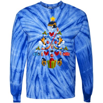 Ice Hockey Christmas Ornat Tree Lights Merry Christmas Funny Gift Tie-Dye Long Sleeve Shirt