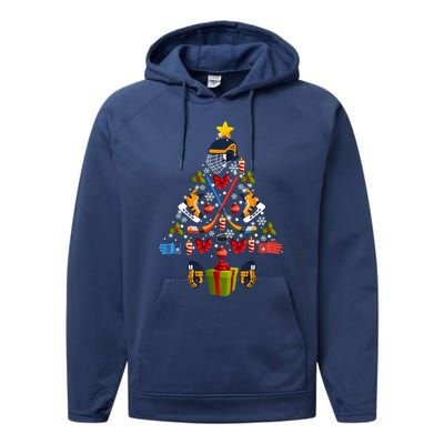 Ice Hockey Christmas Ornat Tree Lights Merry Christmas Funny Gift Performance Fleece Hoodie