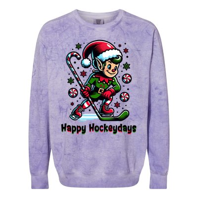 Ice Hockey Christmas Funny Elf And Sports For Xmas Holidays Gift Colorblast Crewneck Sweatshirt