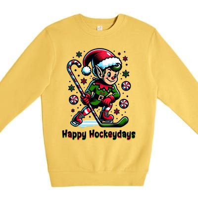 Ice Hockey Christmas Funny Elf And Sports For Xmas Holidays Gift Premium Crewneck Sweatshirt