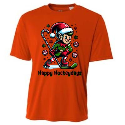 Ice Hockey Christmas Funny Elf And Sports For Xmas Holidays Gift Cooling Performance Crew T-Shirt