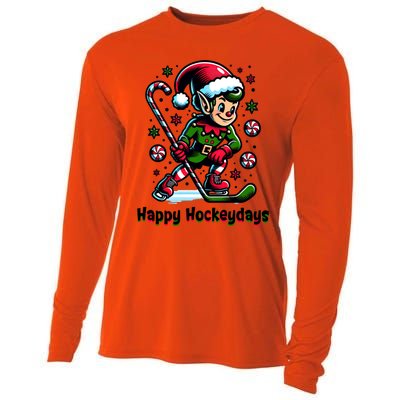 Ice Hockey Christmas Funny Elf And Sports For Xmas Holidays Gift Cooling Performance Long Sleeve Crew