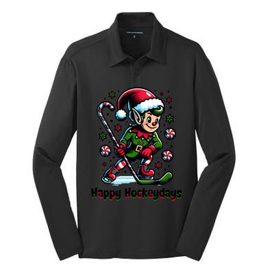 Ice Hockey Christmas Funny Elf And Sports For Xmas Holidays Gift Silk Touch Performance Long Sleeve Polo