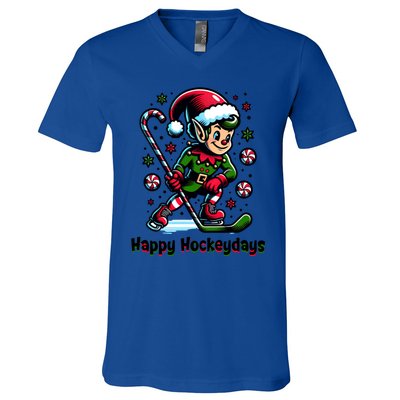 Ice Hockey Christmas Funny Elf And Sports For Xmas Holidays Gift V-Neck T-Shirt