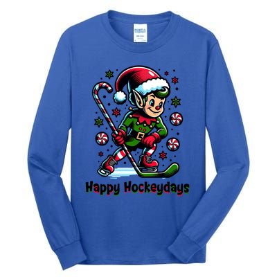 Ice Hockey Christmas Funny Elf And Sports For Xmas Holidays Gift Tall Long Sleeve T-Shirt