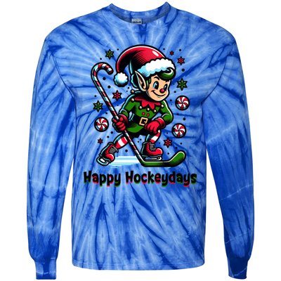 Ice Hockey Christmas Funny Elf And Sports For Xmas Holidays Gift Tie-Dye Long Sleeve Shirt