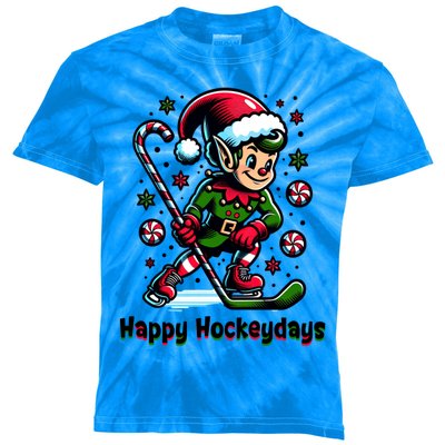 Ice Hockey Christmas Funny Elf And Sports For Xmas Holidays Gift Kids Tie-Dye T-Shirt