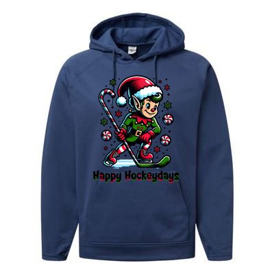 Ice Hockey Christmas Funny Elf And Sports For Xmas Holidays Gift Performance Fleece Hoodie