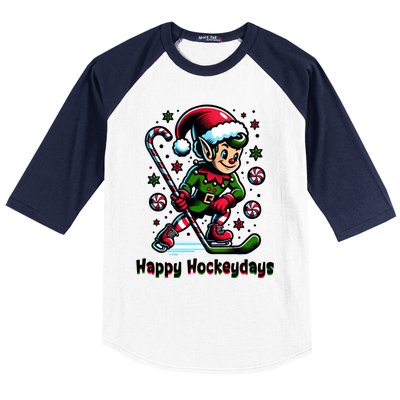 Ice Hockey Christmas Funny Elf And Sports For Xmas Holidays Gift Baseball Sleeve Shirt