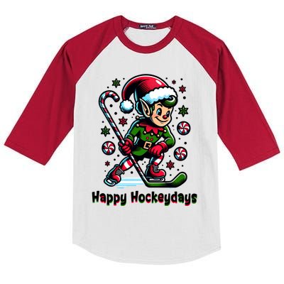 Ice Hockey Christmas Funny Elf And Sports For Xmas Holidays Gift Kids Colorblock Raglan Jersey