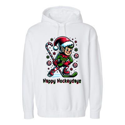 Ice Hockey Christmas Funny Elf And Sports For Xmas Holidays Gift Garment-Dyed Fleece Hoodie