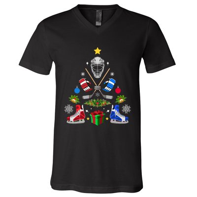 Ice Hockey Christmas Tree Ornaments V-Neck T-Shirt