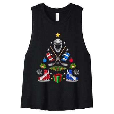 Ice Hockey Christmas Tree Ornaments Women's Racerback Cropped Tank