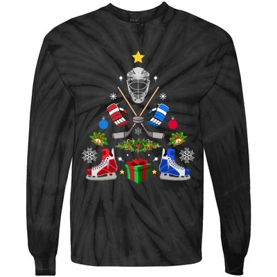 Ice Hockey Christmas Tree Ornaments Tie-Dye Long Sleeve Shirt